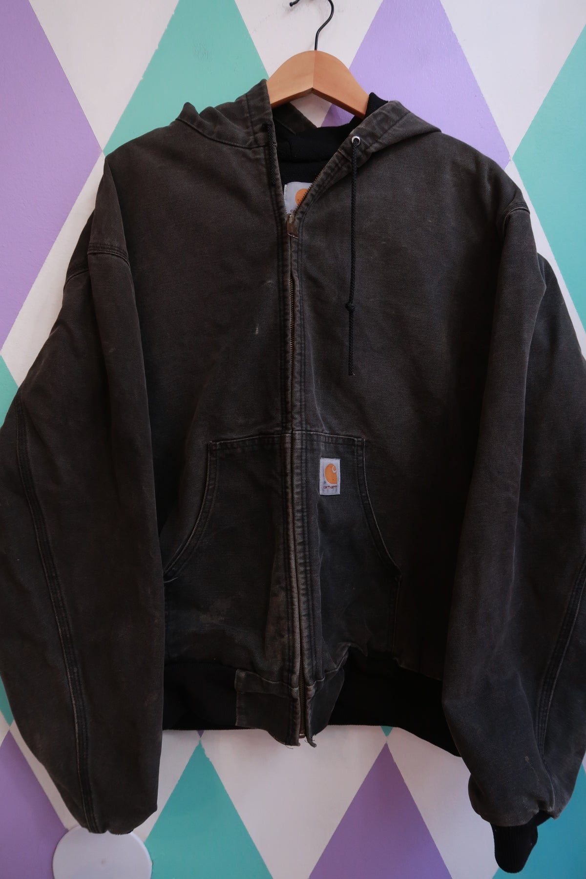 Vintage 90s Union Made Carhartt Black Distressed Hooded Jacket