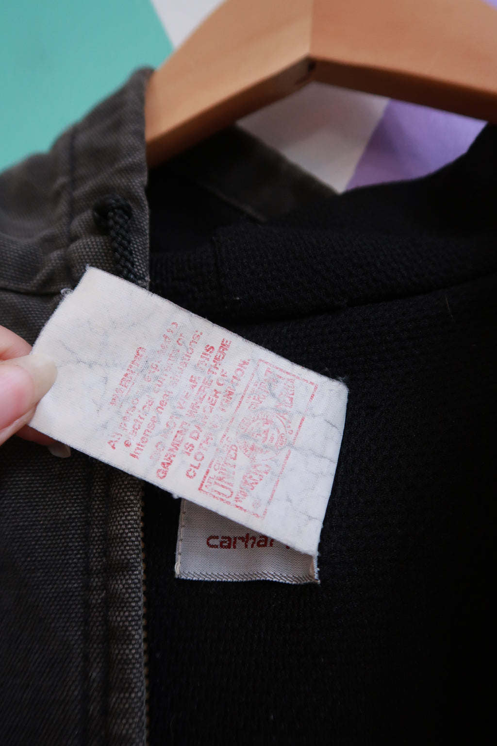 Vintage 90s Union Made Carhartt Black Distressed Hooded Jacket
