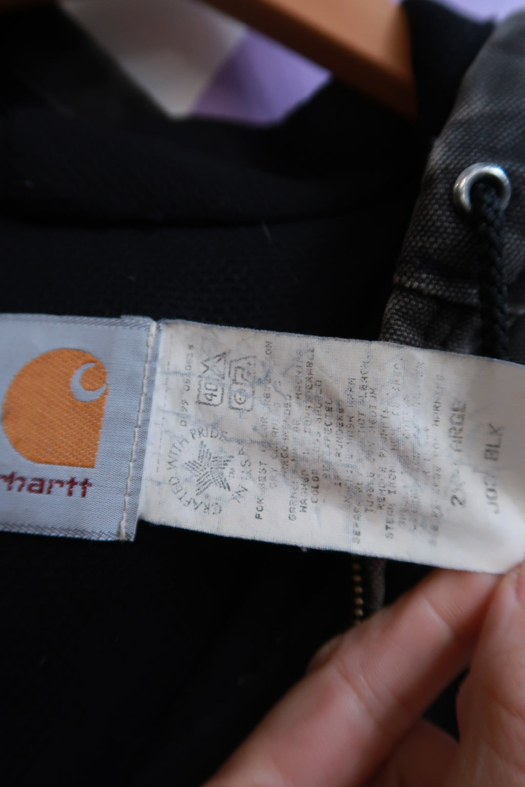 Vintage 90s Union Made Carhartt Black Distressed Hooded Jacket