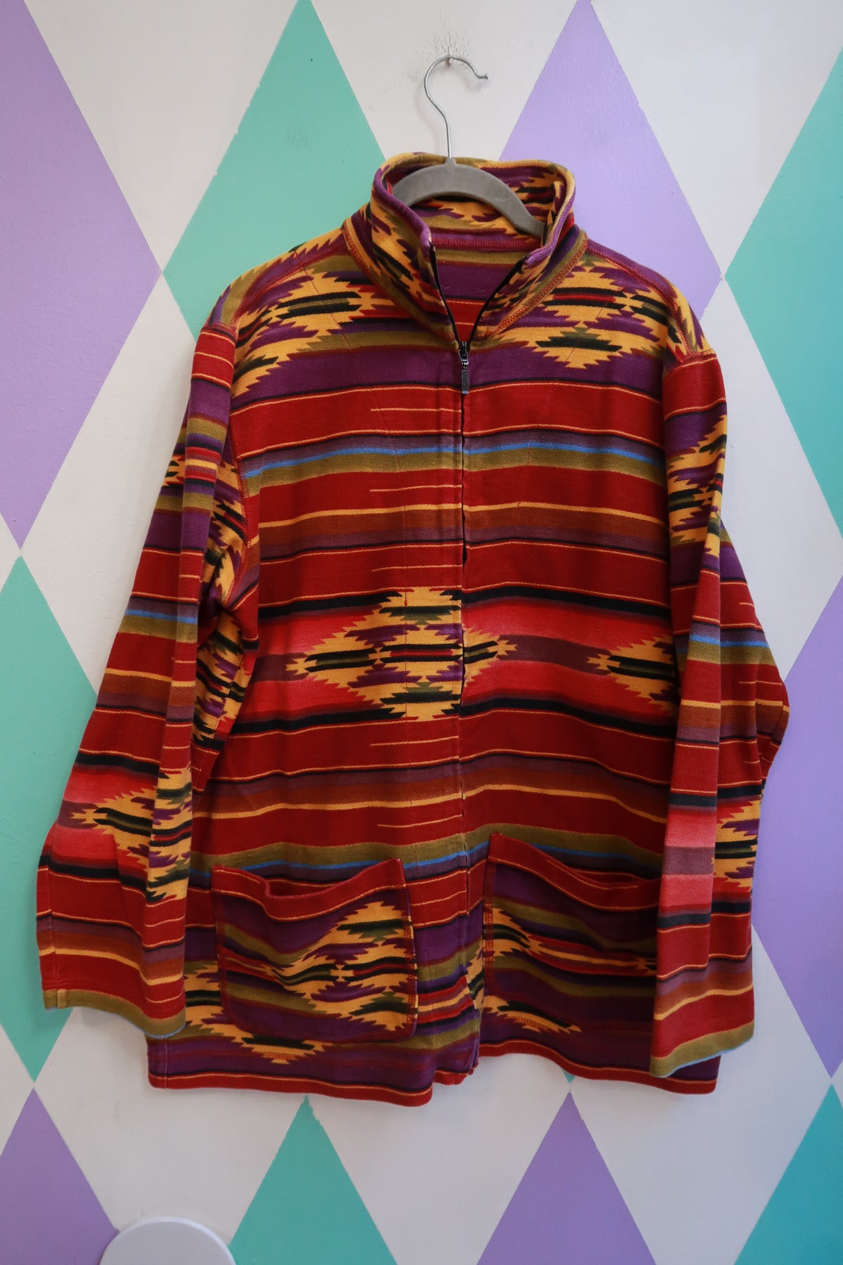 Vintage Southwestern Aztec Print Zip Up Pullover