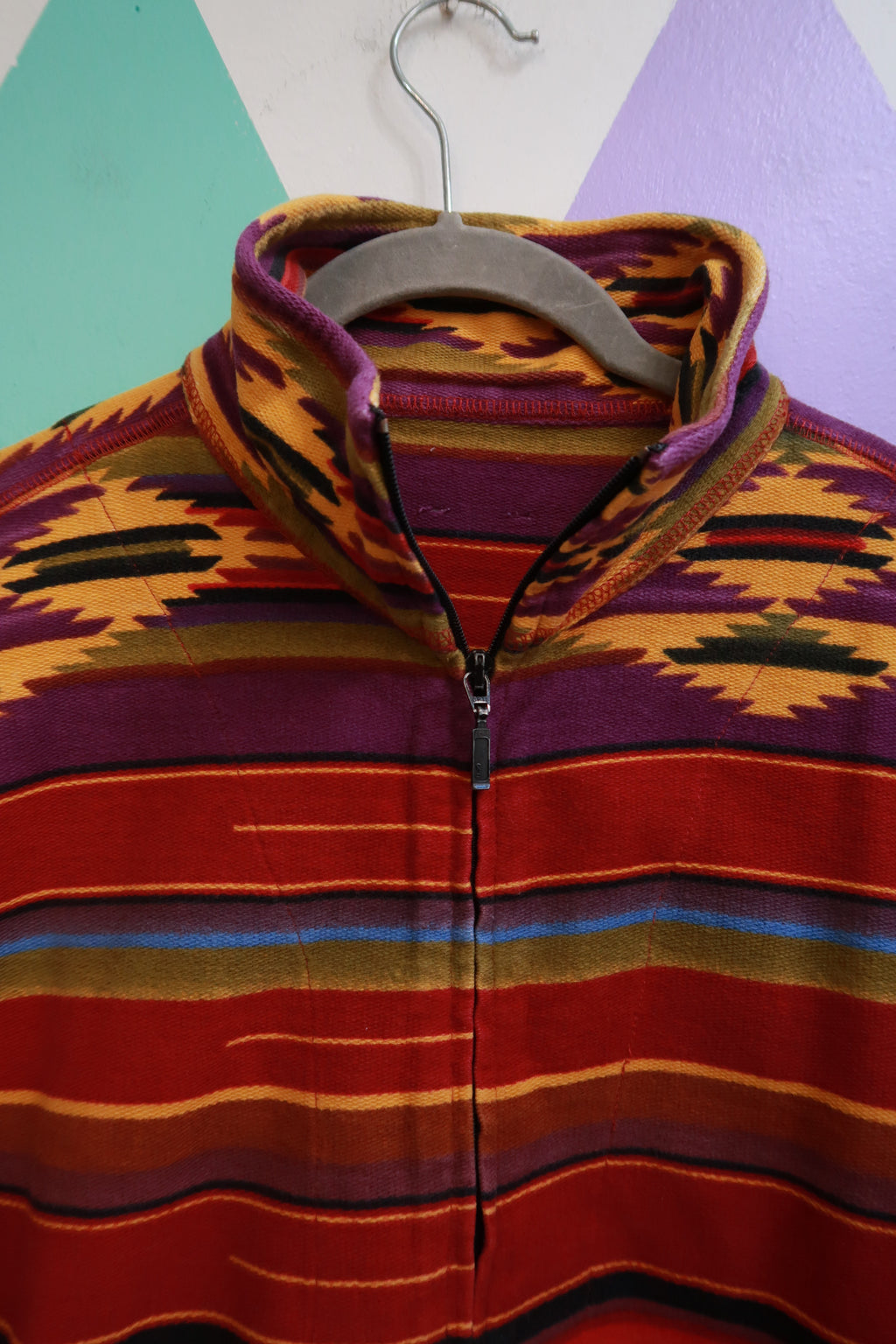 Vintage Southwestern Aztec Print Zip Up Pullover