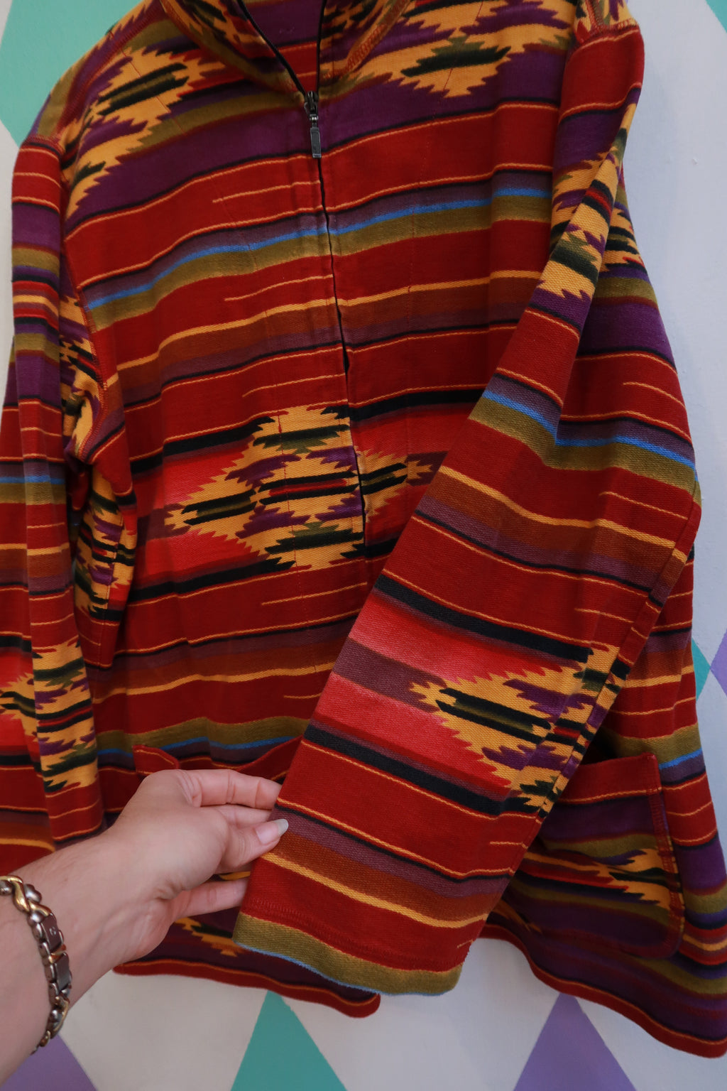 Full Screen Pattern Vintage Southwestern Aztec Print Zip Up Pullover β Elektra Vintage