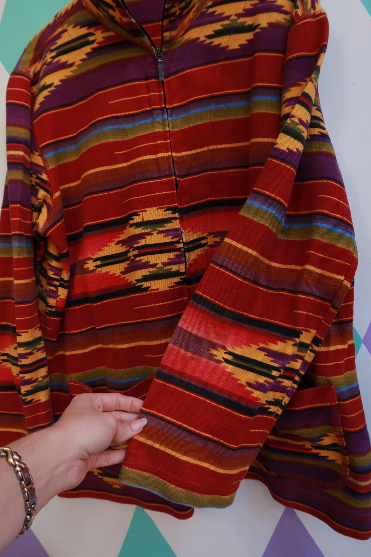 Vintage Southwestern Aztec Print Zip Up Pullover