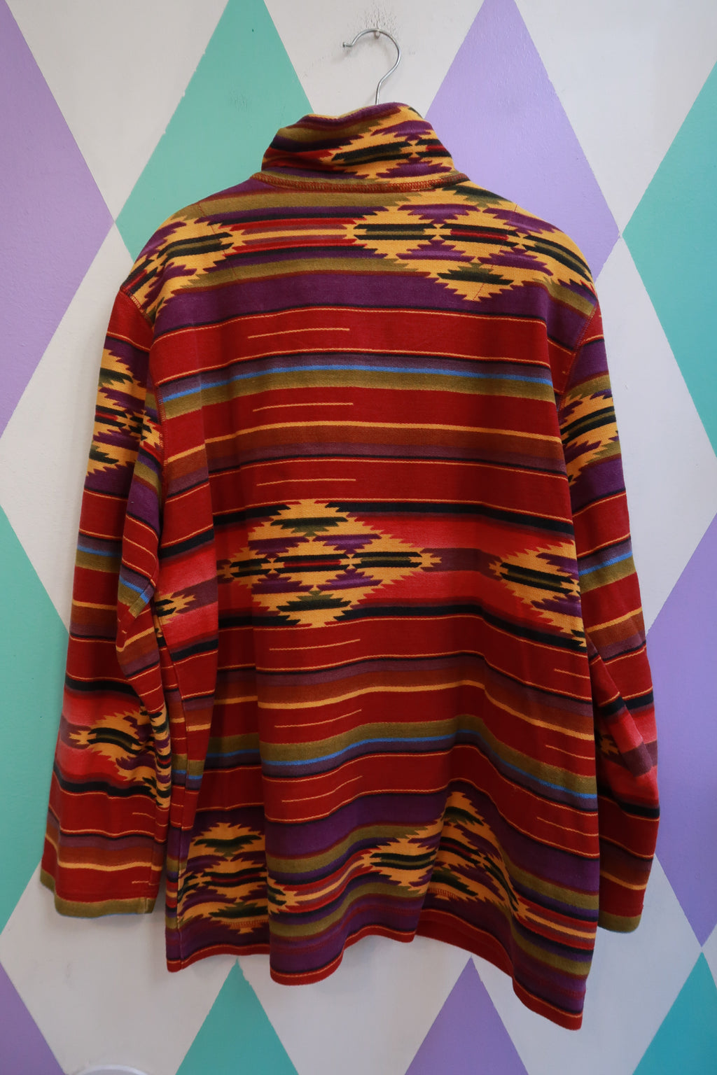 Vintage Southwestern Aztec Print Zip Up Pullover
