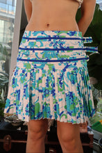 Load image into Gallery viewer, Vintage Y2K Blue and Green Floral Pleated Mini Skirt with Belt Detail
