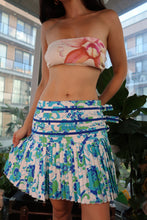 Load image into Gallery viewer, Vintage Y2K Blue and Green Floral Pleated Mini Skirt with Belt Detail
