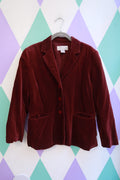Vintage Burgundy Velvet Blazer Three Button Jacket