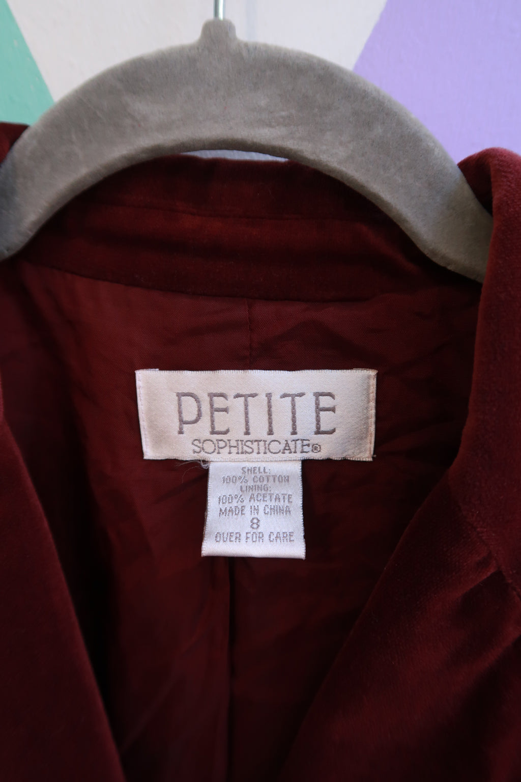 Vintage Burgundy Velvet Blazer Three Button Jacket