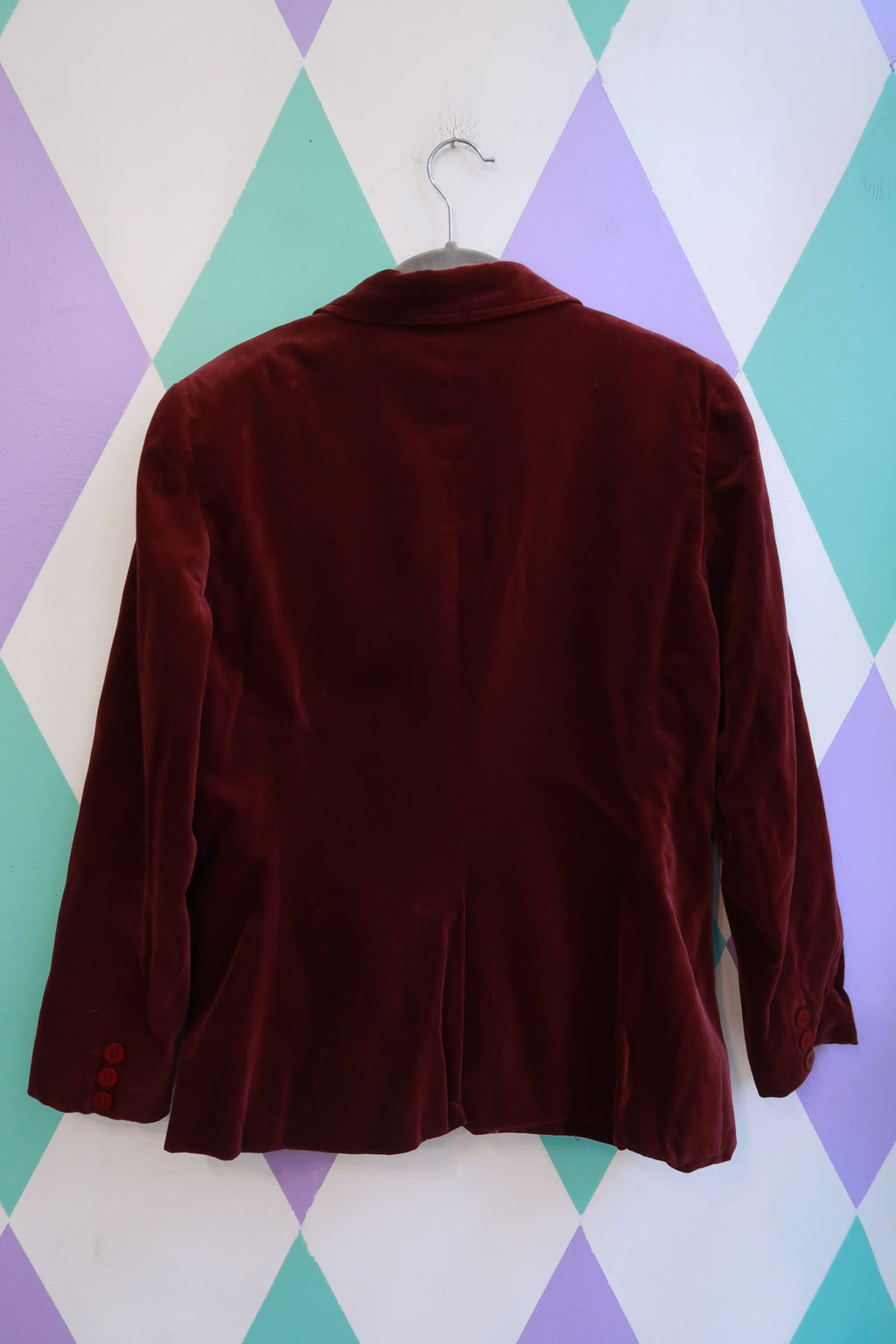 Vintage Burgundy Velvet Blazer Three Button Jacket