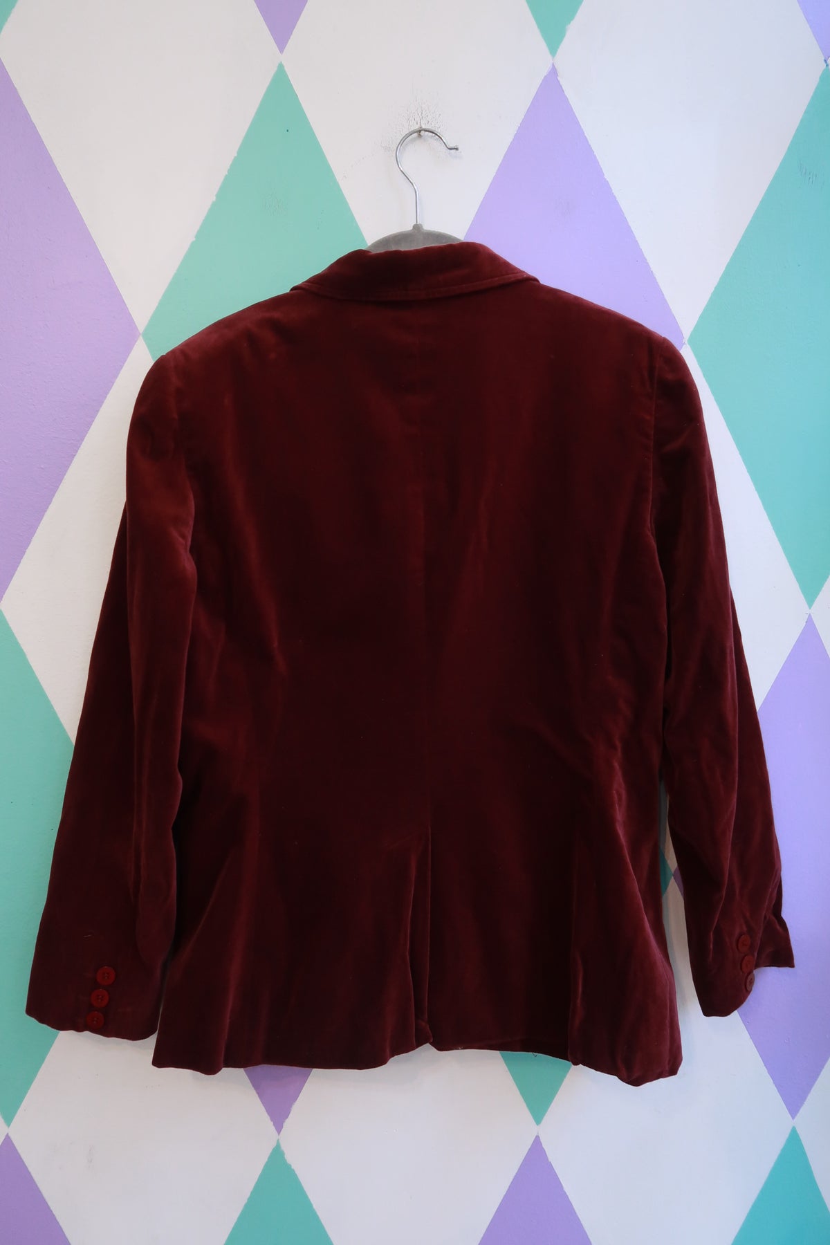 Vintage Burgundy Velvet Blazer Three Button Jacket