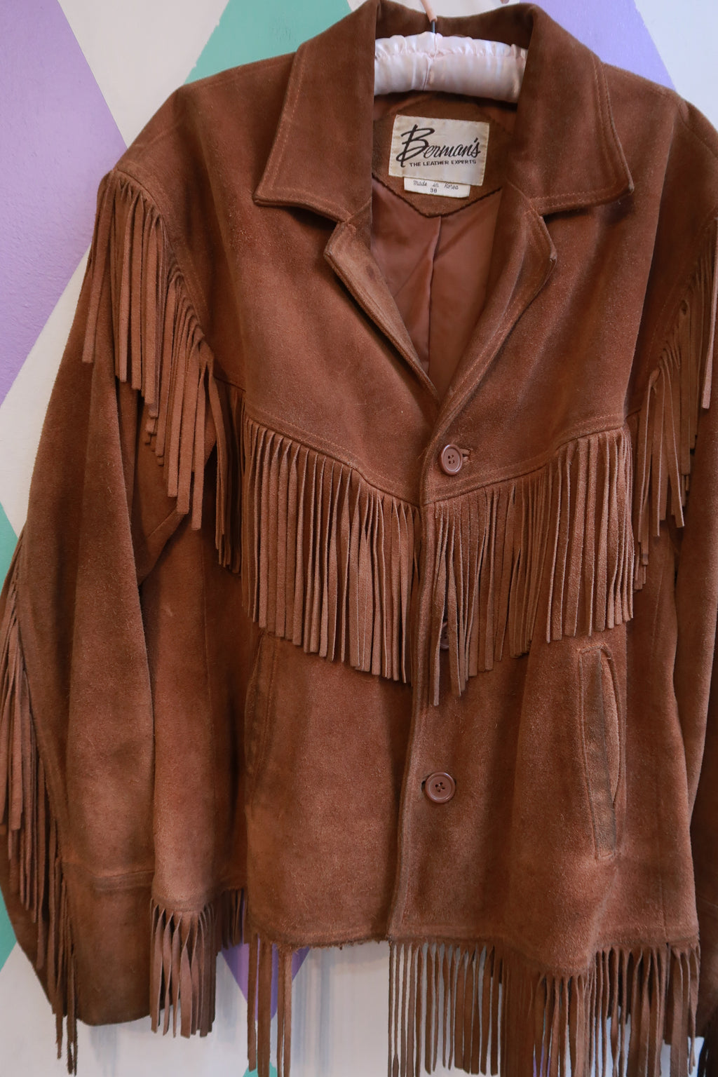 Vintage 1970s Brown Suede Leather Fringe Western Jacket