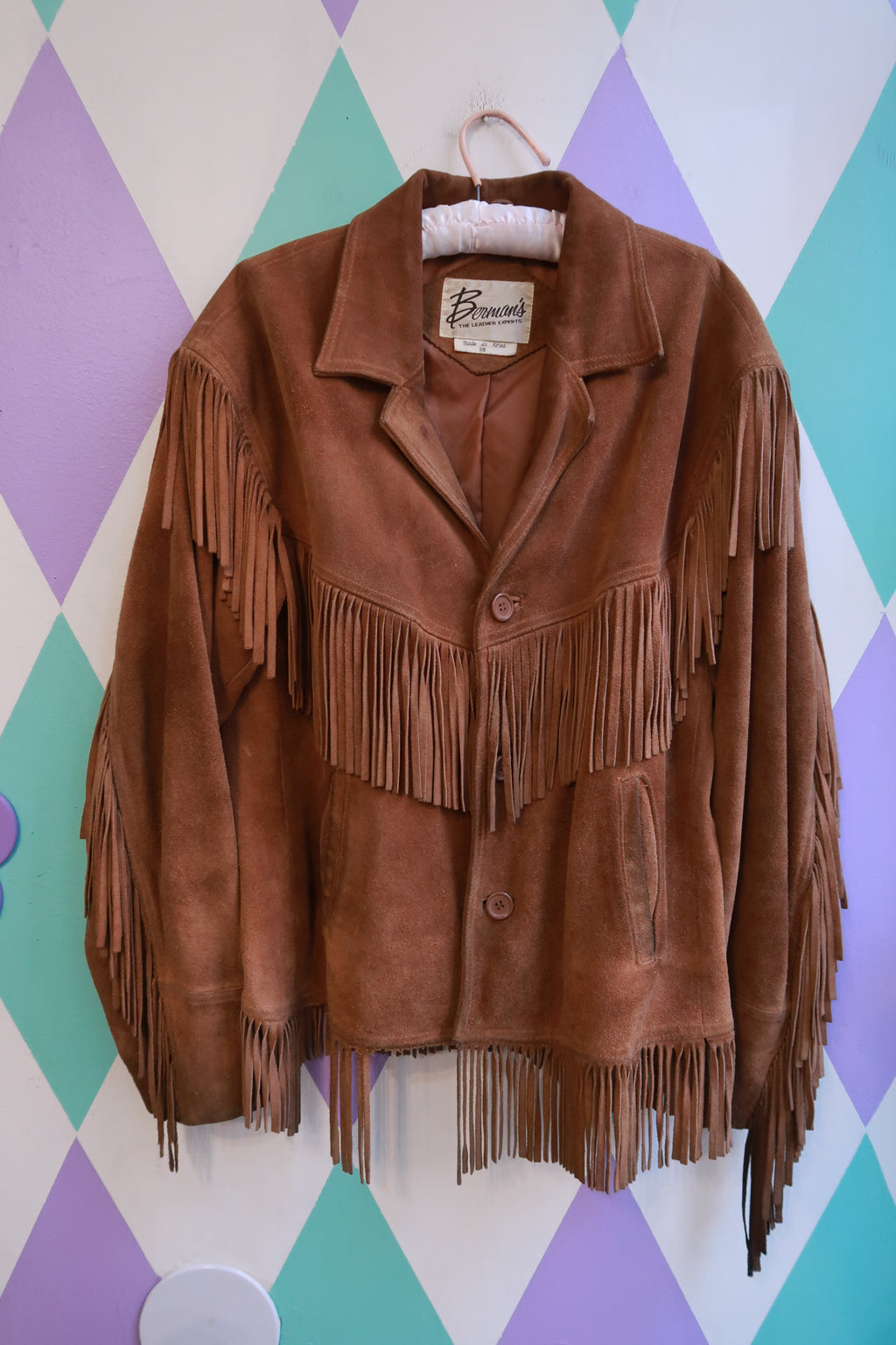 Vintage 1970s Brown Suede Leather Fringe Western Jacket