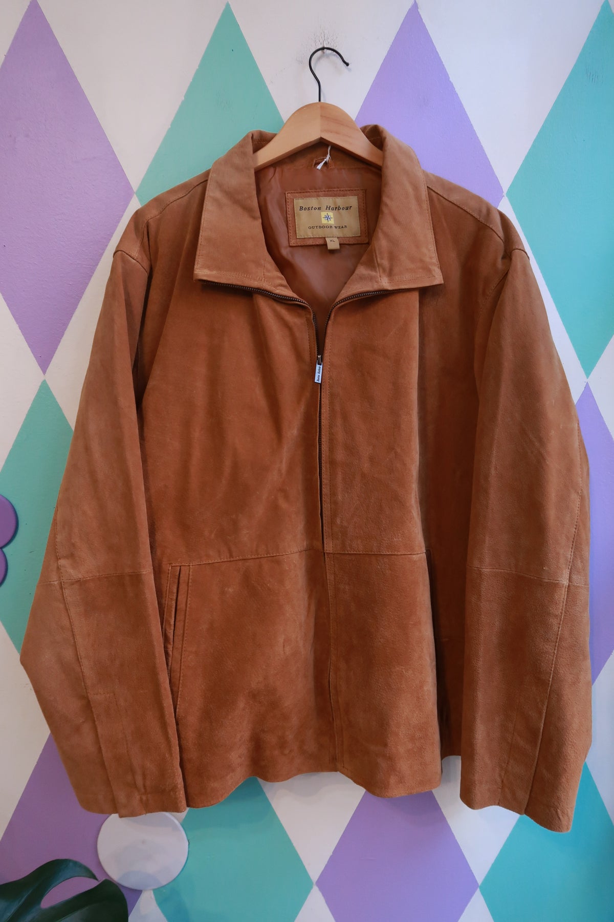 Vintage Brown Suede Leather Zip Front Jacket