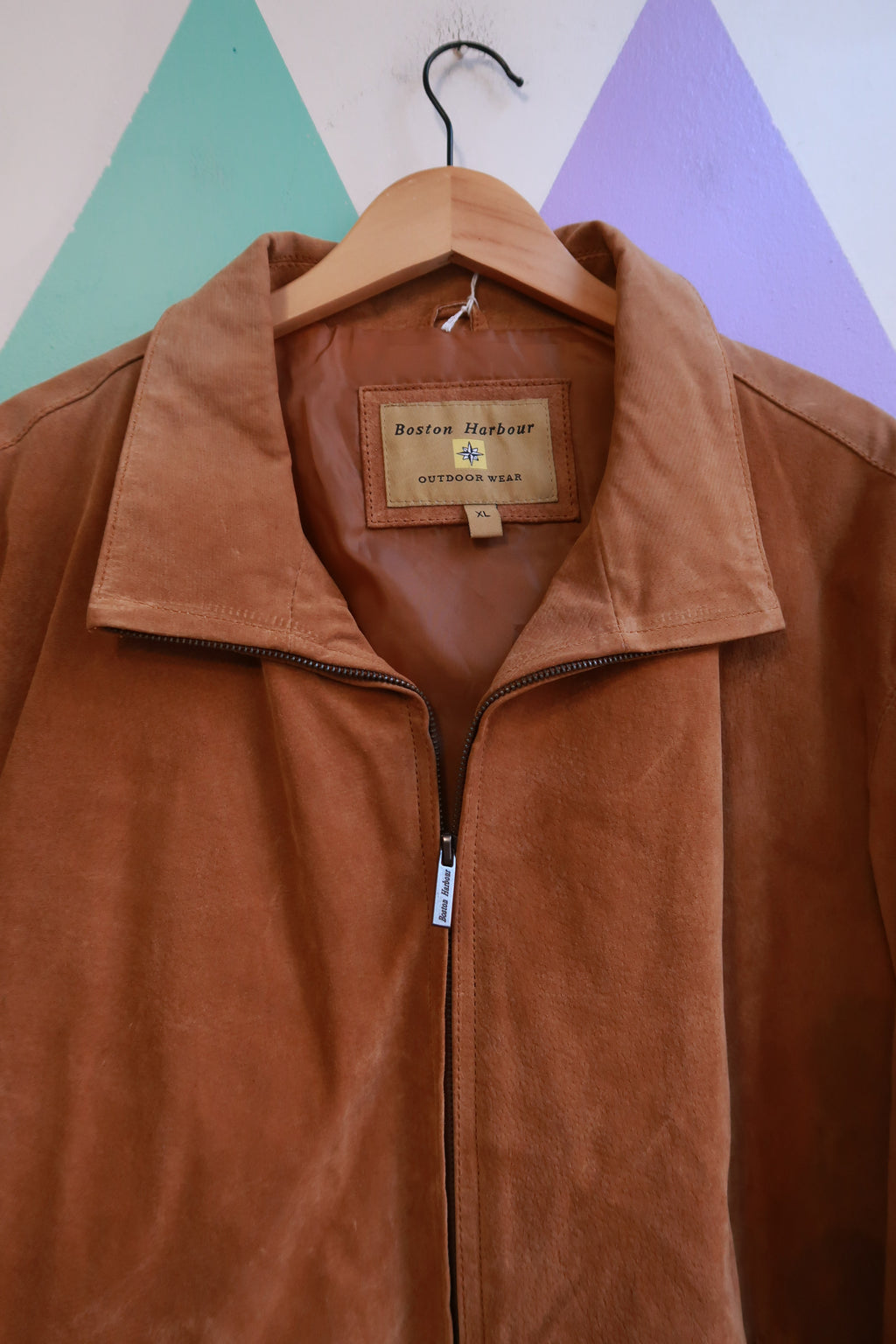 Vintage Brown Suede Leather Zip Front Jacket