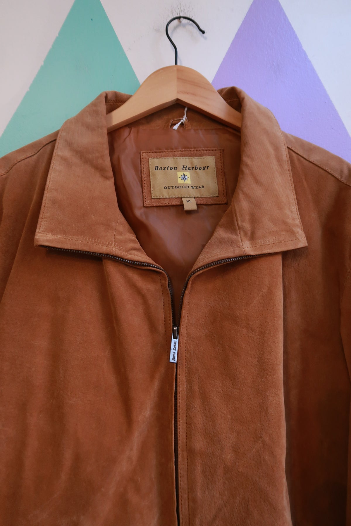 Vintage Brown Suede Leather Zip Front Jacket