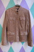 Vintage 2000s Tan Suede Leather Utility Safari Jacket Four Pocket Button Front