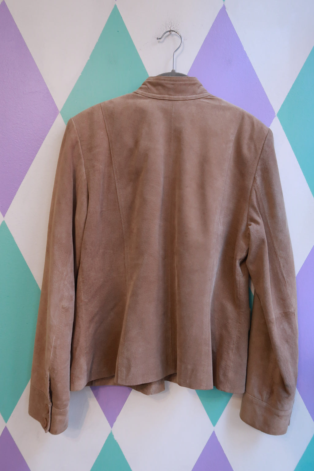 Vintage 2000s Tan Suede Leather Utility Safari Jacket Four Pocket Button Front