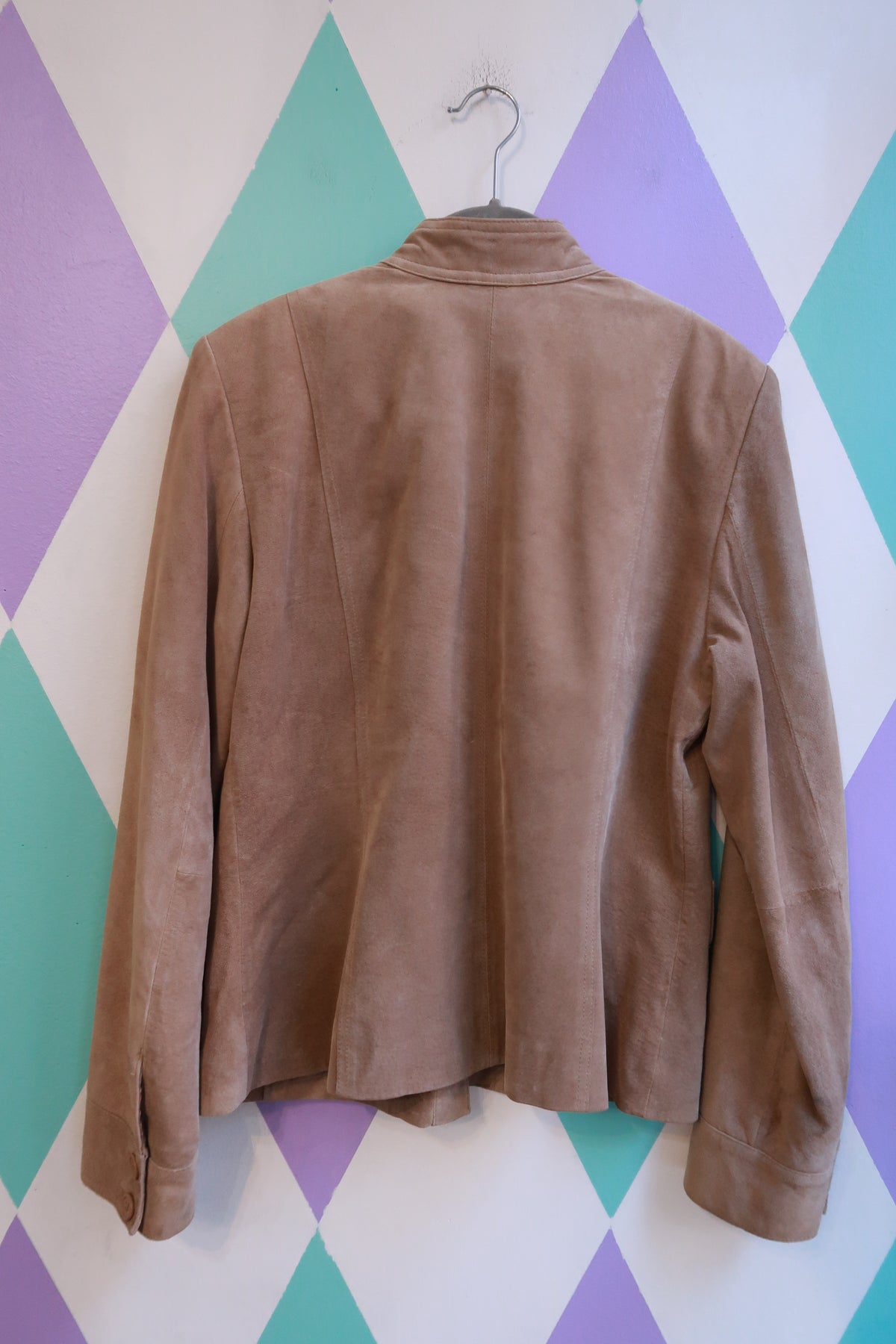 Vintage 2000s Tan Suede Leather Utility Safari Jacket Four Pocket Button Front