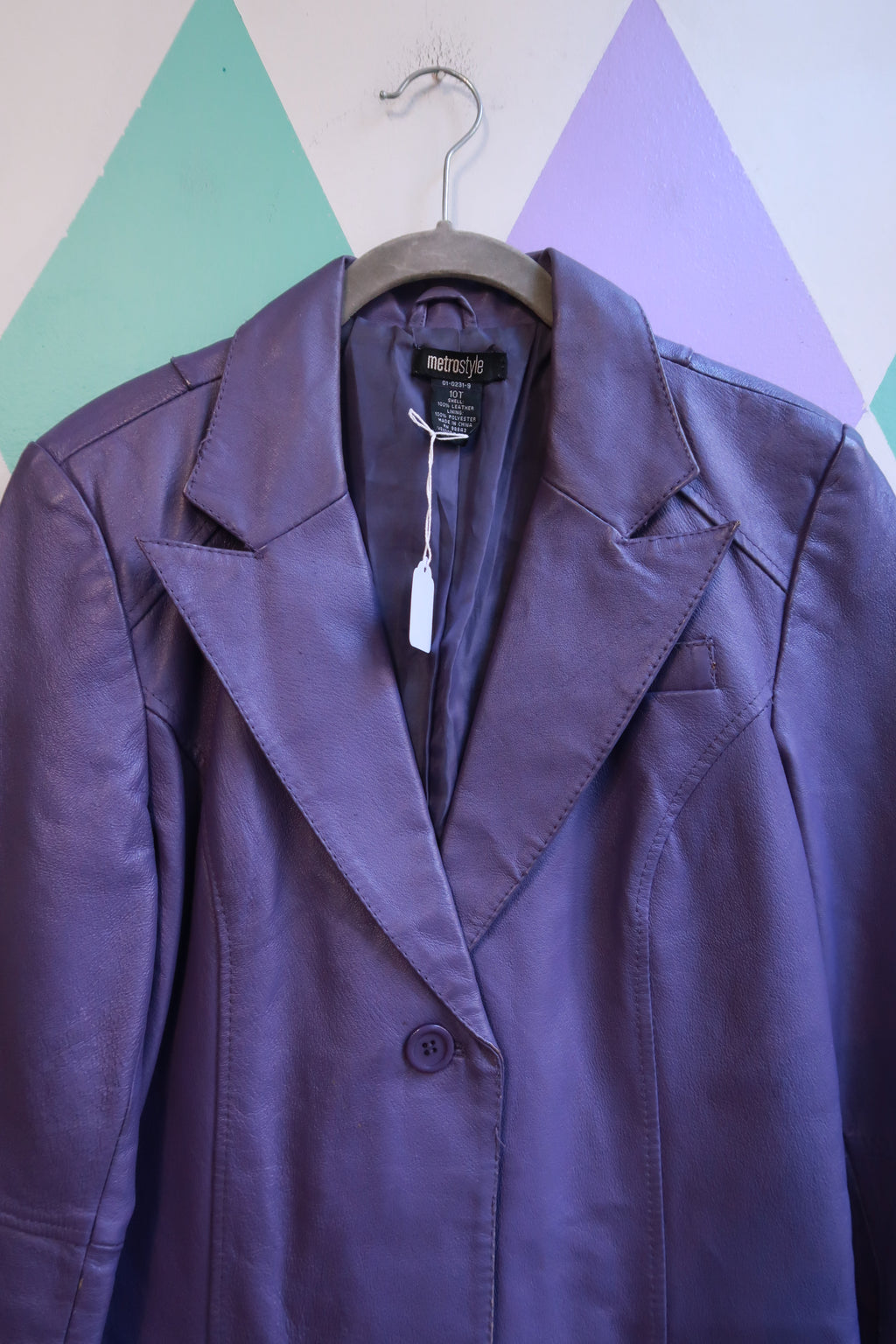 Vintage Purple Genuine Leather Blazer Jacket Two Button Fitted