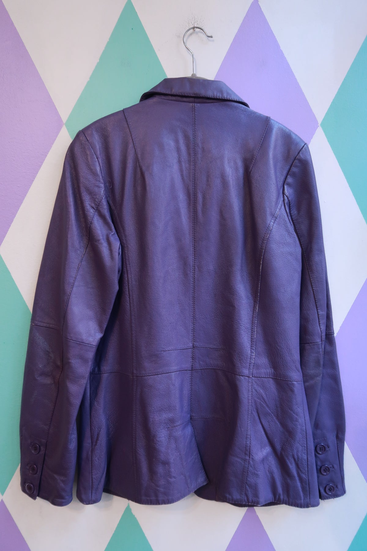 Vintage Purple Genuine Leather Blazer Jacket Two Button Fitted