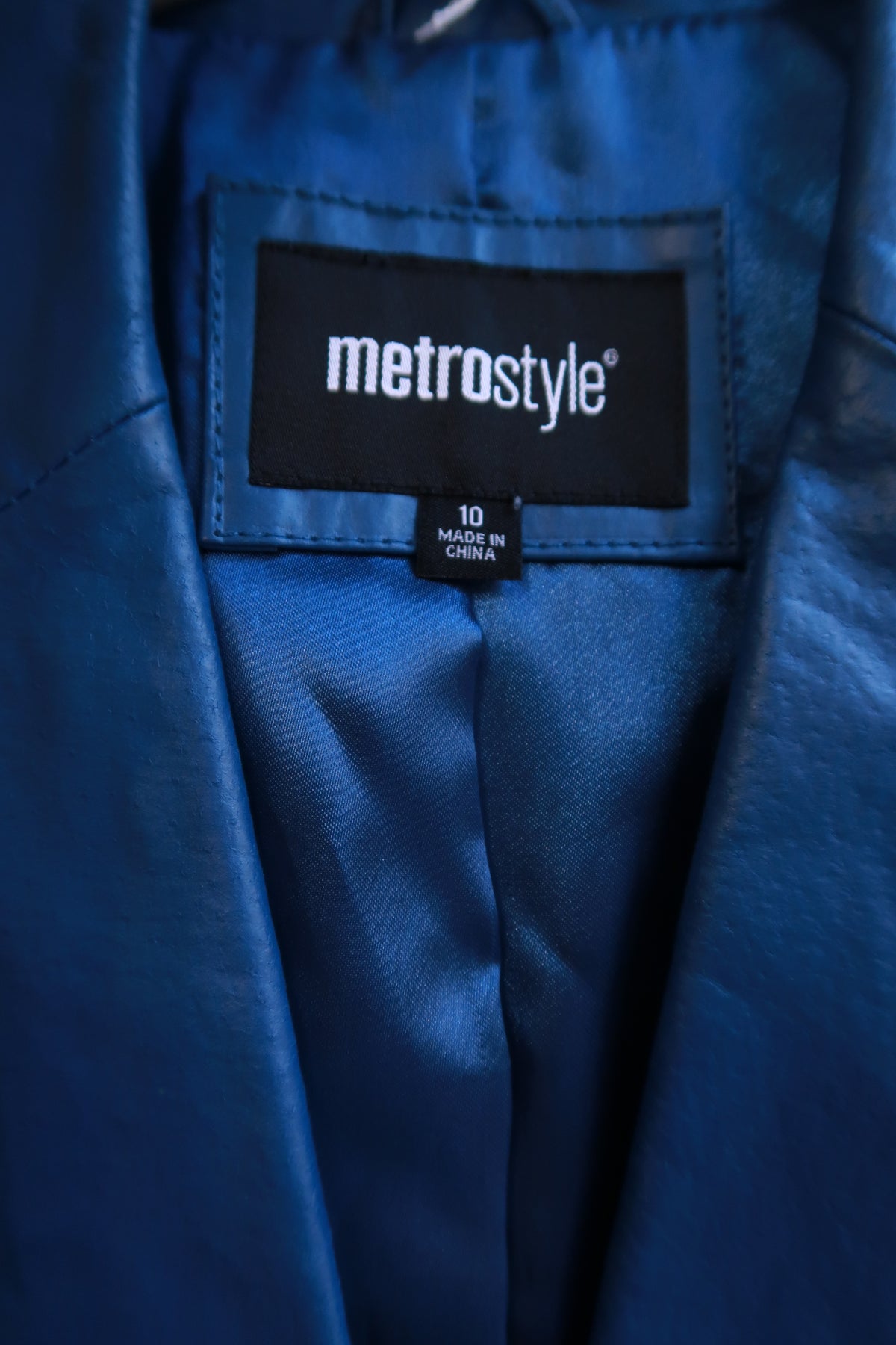 Vintage Metrostyle Blue Genuine Leather Blazer Jacket Two Button Fitted
