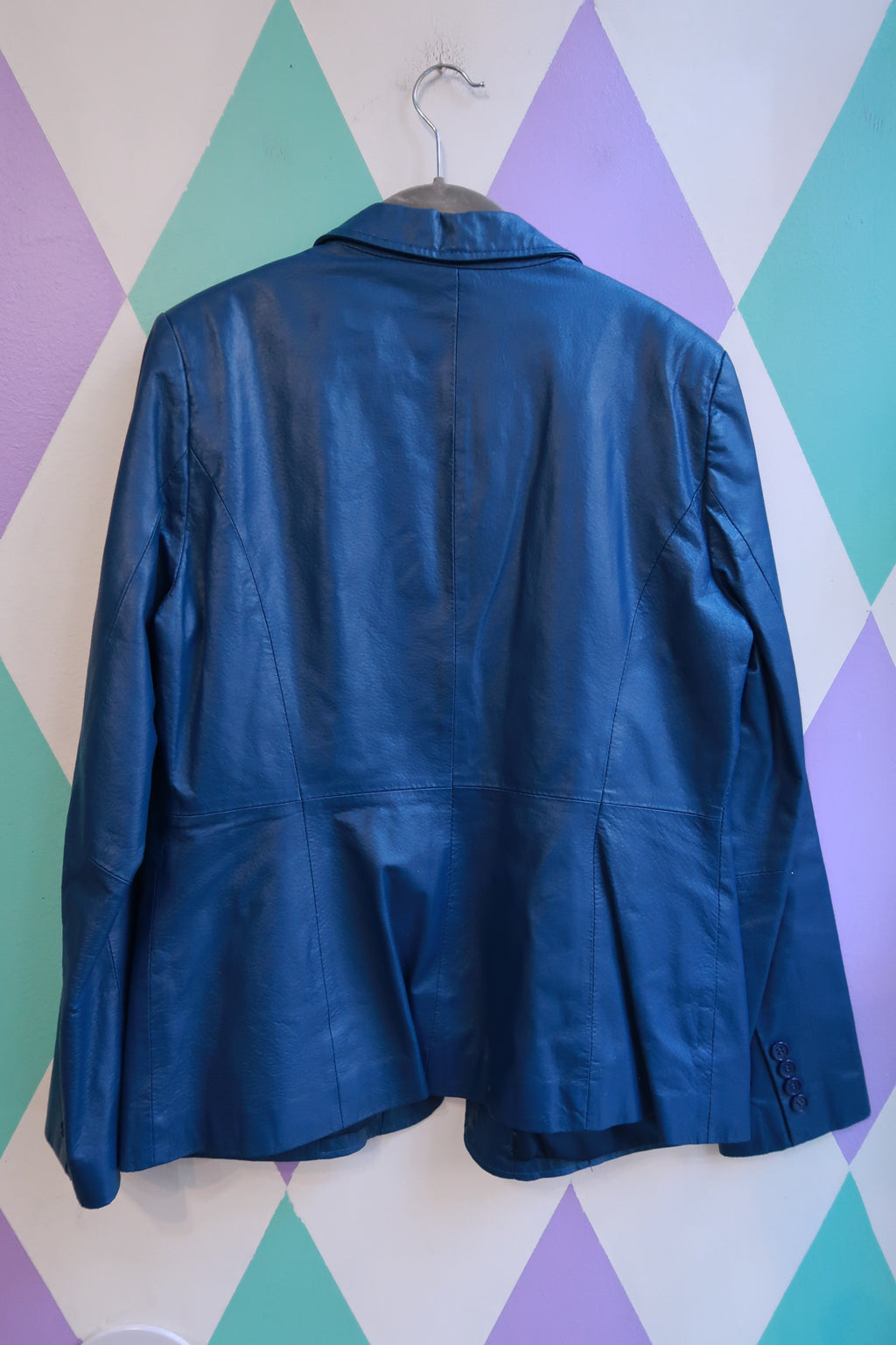 Vintage Metrostyle Blue Genuine Leather Blazer Jacket Two Button Fitted
