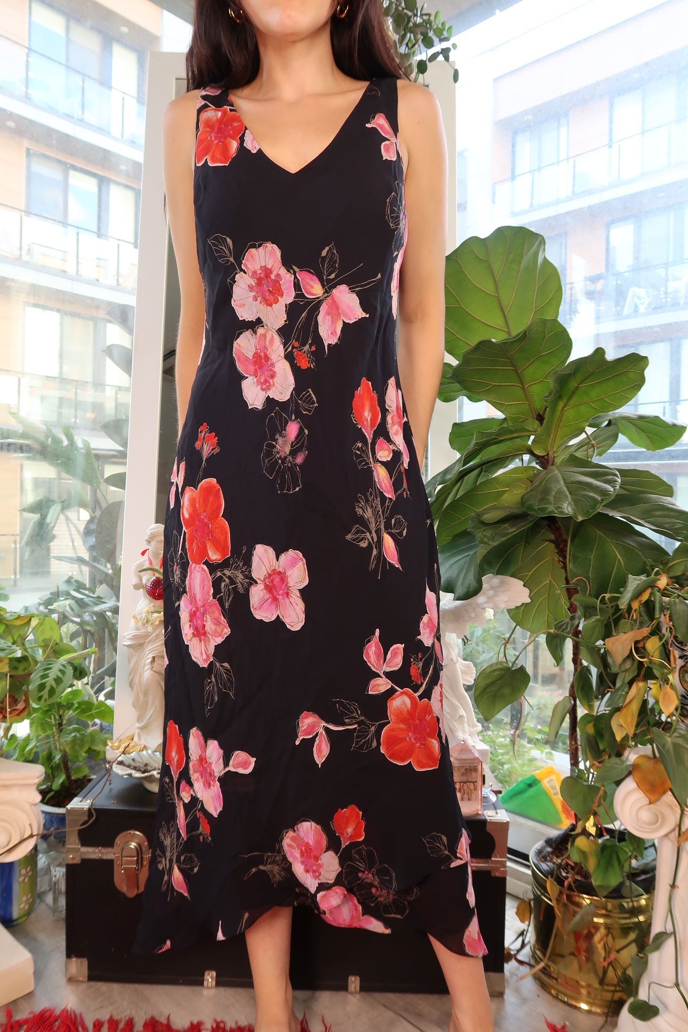Vintage 90s Black Floral Midi Dress Elektra Vintage Vintage 90s Black Floral Midi Dress Elektra Vintage