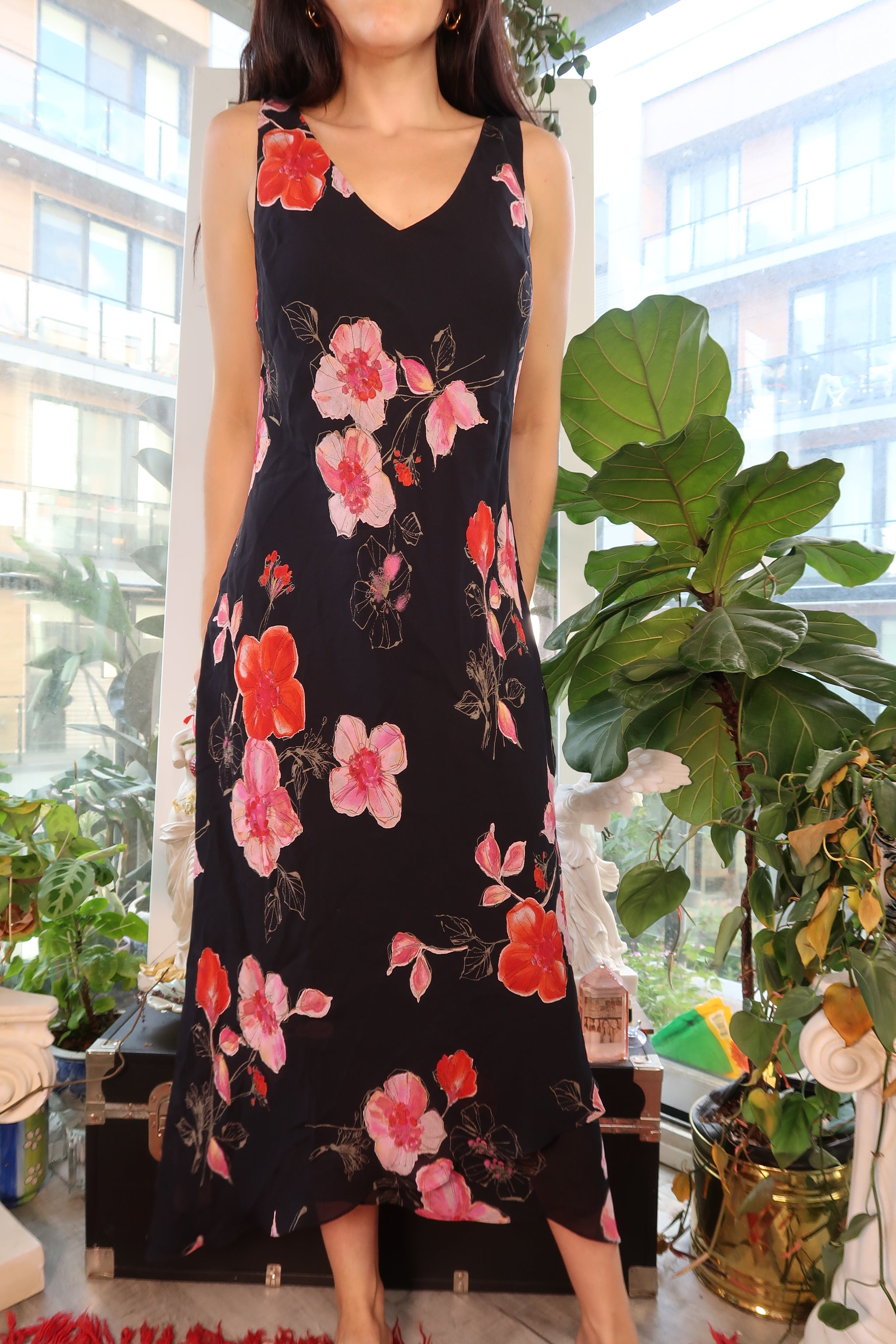 90s floral midi dress Vintage 90s Black Floral Midi Dress – Elektra Vintage