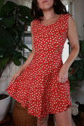 Vintage Red Daisy Print Mini Dress