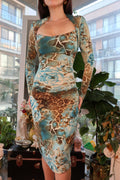 Vintage Y2K Cache Aqua & Leopard Print Bodycon Dress