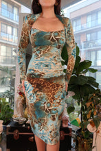 Load image into Gallery viewer, Vintage Y2K Cache Aqua &amp; Leopard Print Bodycon Dress
