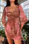 Vintage 2000s Sheer Pink and Bronze Mini Dress