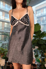 Load image into Gallery viewer, Y2K Black and White Polka Dot Satin Slip Dress with Lace Trim
