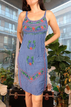 Load image into Gallery viewer, Vintage Y2K Embroidered Denim Smocked Sundress
