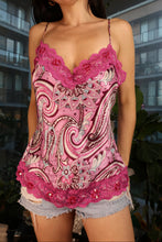 Load image into Gallery viewer, Vintage 2000s 100% Silk Pink Paisley Lace Trim Cami Top
