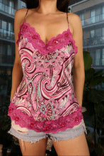 Load image into Gallery viewer, Vintage 2000s 100% Silk Pink Paisley Lace Trim Cami Top
