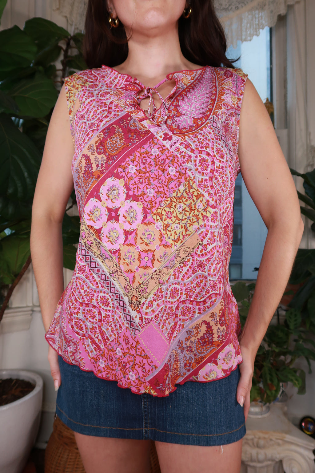 Vintage Pink Patchwork Paisley Sleeveless Top