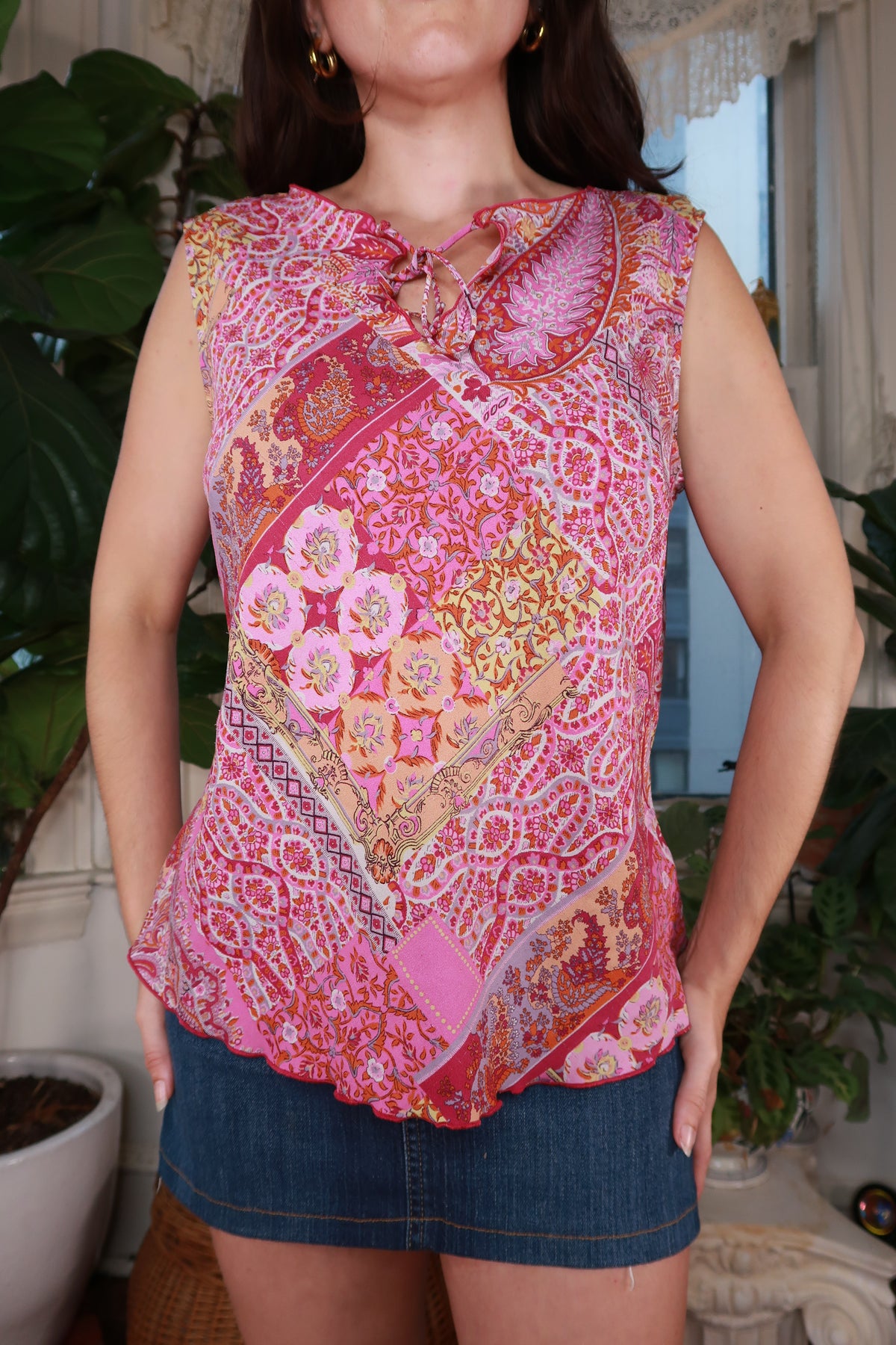 Vintage Pink Patchwork Paisley Sleeveless Top