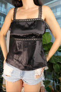 Vintage 2000s 100% Silk Black Lace Trim Camisole