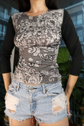 Vintage 2000s Beaded Lace Print Fitted Top
