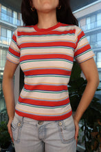 Load image into Gallery viewer, Vintage 80s Red and White Striped Fitted Ringer Tee
