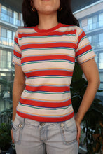 Load image into Gallery viewer, Vintage 80s Red and White Striped Fitted Ringer Tee
