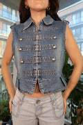 Vintage 2000s Military-Style Denim Vest