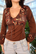 Load image into Gallery viewer, NWT Vintage 2000s Sheer Brown Embroidered Boho Top
