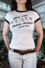 Load image into Gallery viewer, Vintage Glen Roc Dance Shoppe Y2K graphic ringer tee for women by Elektra Vintage, featuring retro design and vibrant colors.
