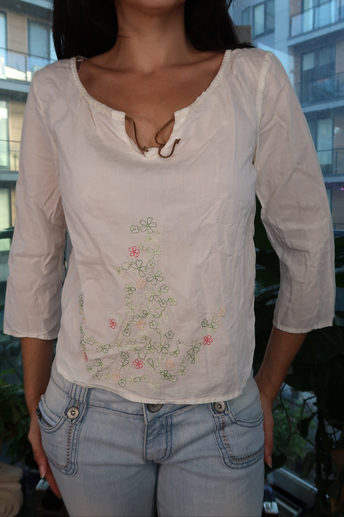 Vintage 2000s Calvin Klein Jeans Embroidered Peasant Tunic Top