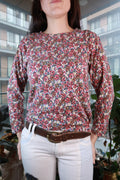 Elektra Vintage floral long sleeve top with micro floral print, fitted crewneck, 2000s Y2K style for women, casual fashion.