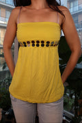 Vintage Y2K Express Yellow Sequin Trim Tube Top - Elektra Vintage