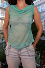 Load image into Gallery viewer, Vintage Y2K Sheer Aqua Cowl Neck Sleeveless Top
