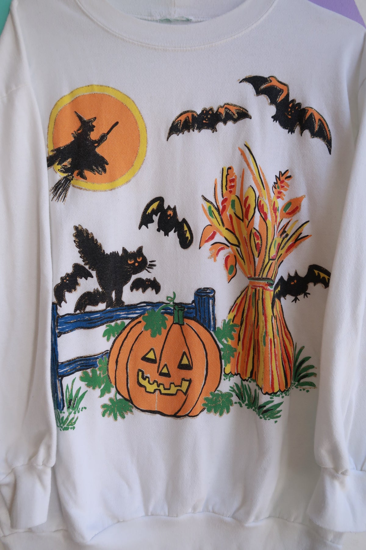 Vintage Halloween Witch Cat Pumpkin Graphic Sweatshirt